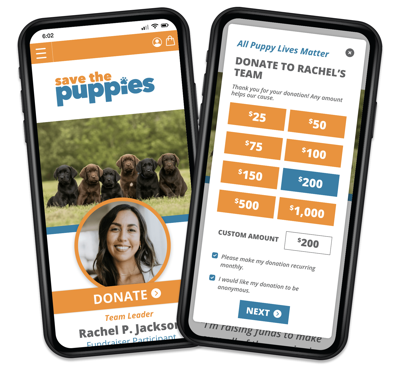 Peer-to-Peer Fundraising Mobile Site