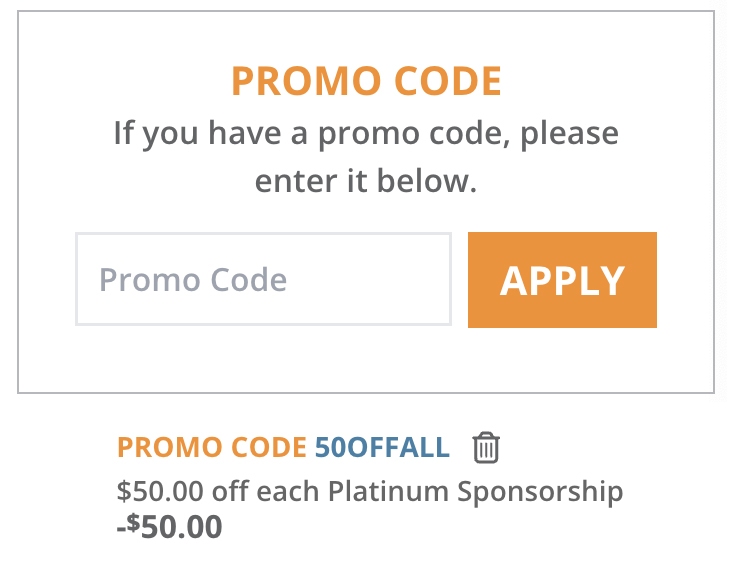 Promo codes to encourage more giving (% off of entire purchase or ticket-type-specific promo codes)